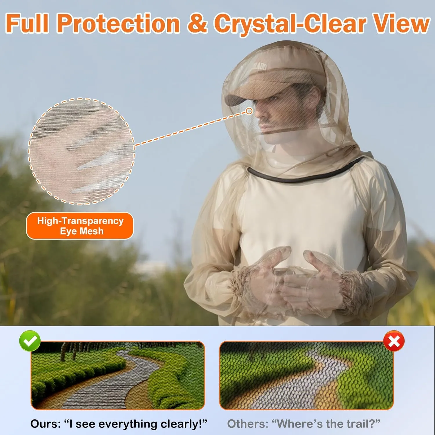 Mosquito Suit - Full Body Bug Jacket, Pants, Gloves & Socks - Outdoor Bug Protection for Gardening, Fishing, Hiking