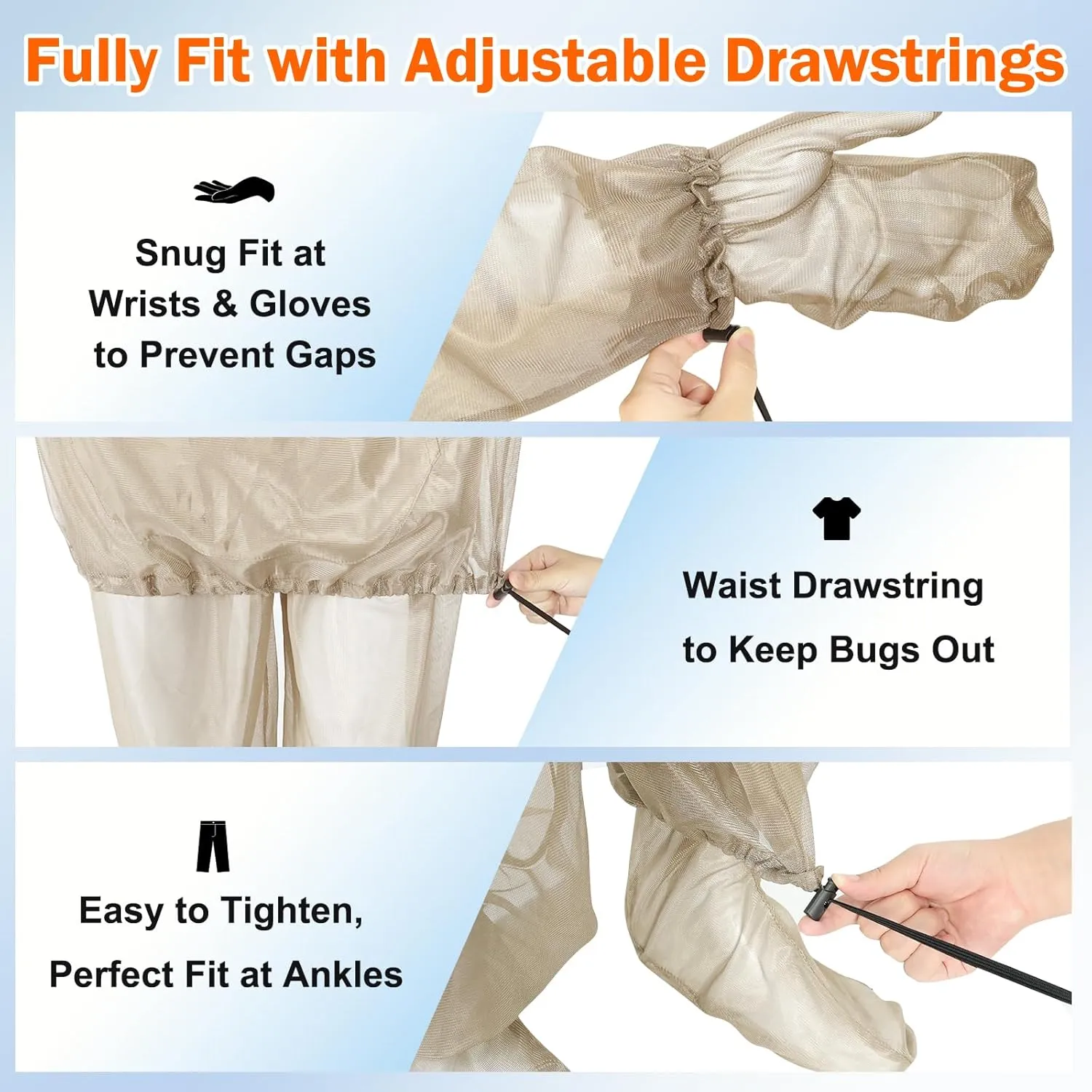 Mosquito Suit - Full Body Bug Jacket, Pants, Gloves & Socks - Outdoor Bug Protection for Gardening, Fishing, Hiking