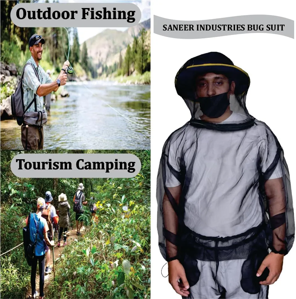 Mosquito Suit - Net Bug Mesh Pants & Jacket Hood for Outdoor Protection from Bugs, Flies, Gnats