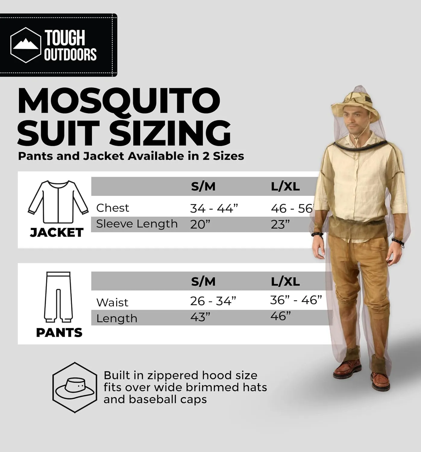 Mosquito Suit - Net Bug Mesh Pants & Jacket w/Hood for Outdoor Protection from Bugs, Flies, Gnats, No-See-Ums & Midges - Mosquito Proof Clothing for Men & Women - w/Free Carry Pouch