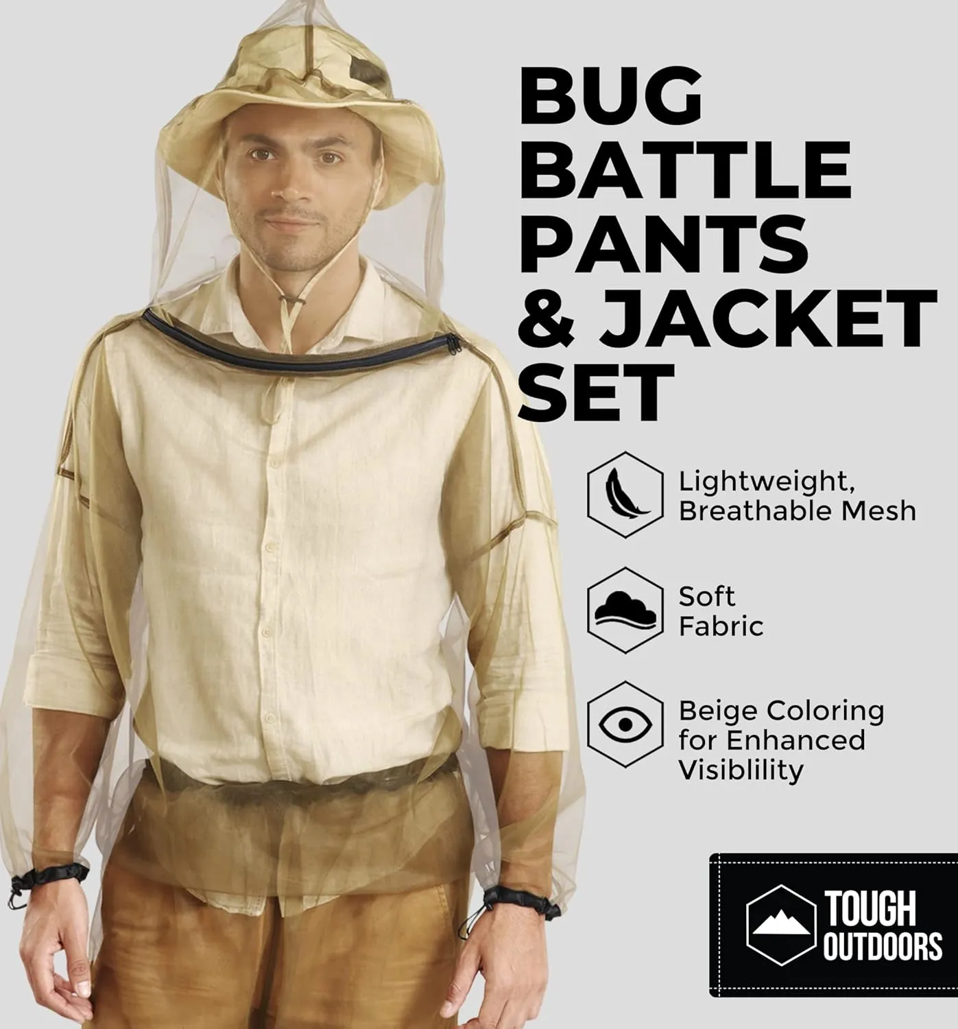 Mosquito Suit - Net Bug Mesh Pants & Jacket w/Hood for Outdoor Protection from Bugs, Flies, Gnats, No-See-Ums & Midges - Mosquito Proof Clothing for Men & Women - w/Free Carry Pouch