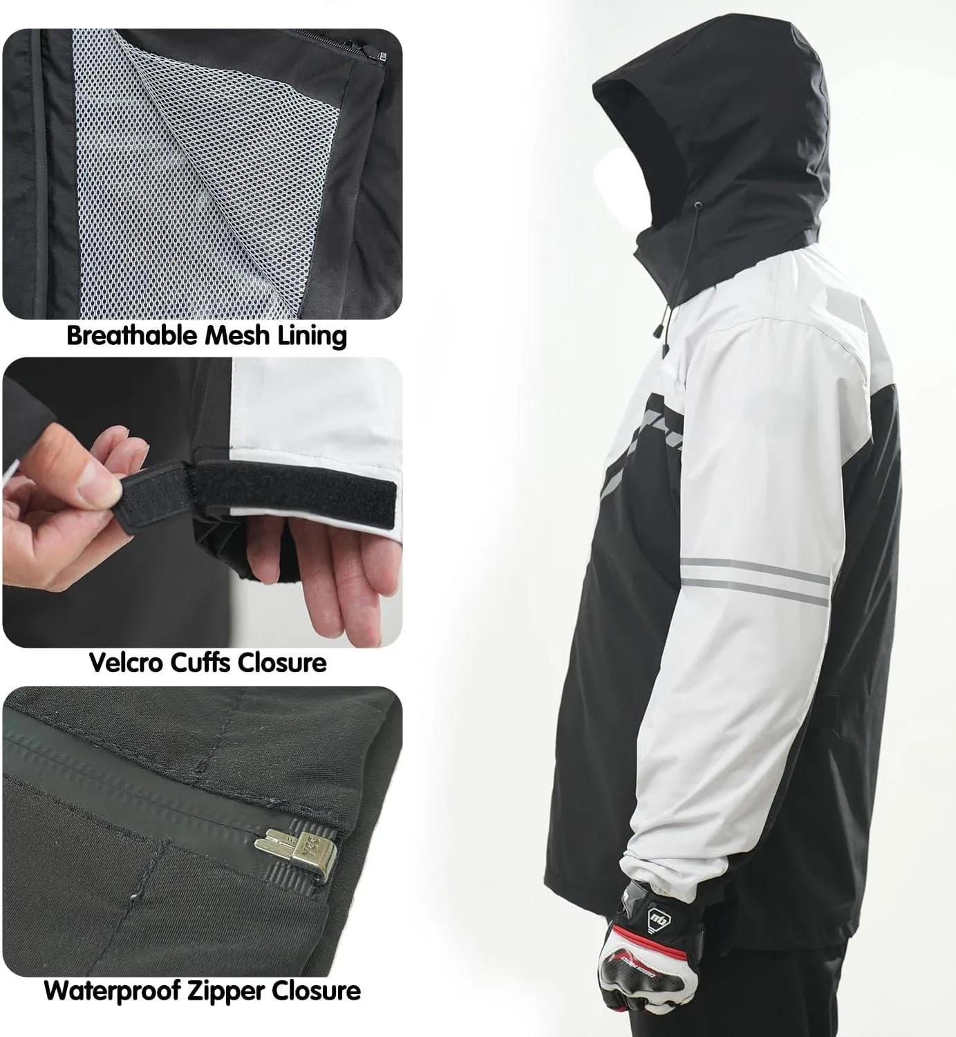 Motorcycle Men's Rain Suit for Men,Waterproof Breathable Lightweight Hooded Reflective Rain Gear for Cycling Fishing (Grey&Black, XX-Large)
