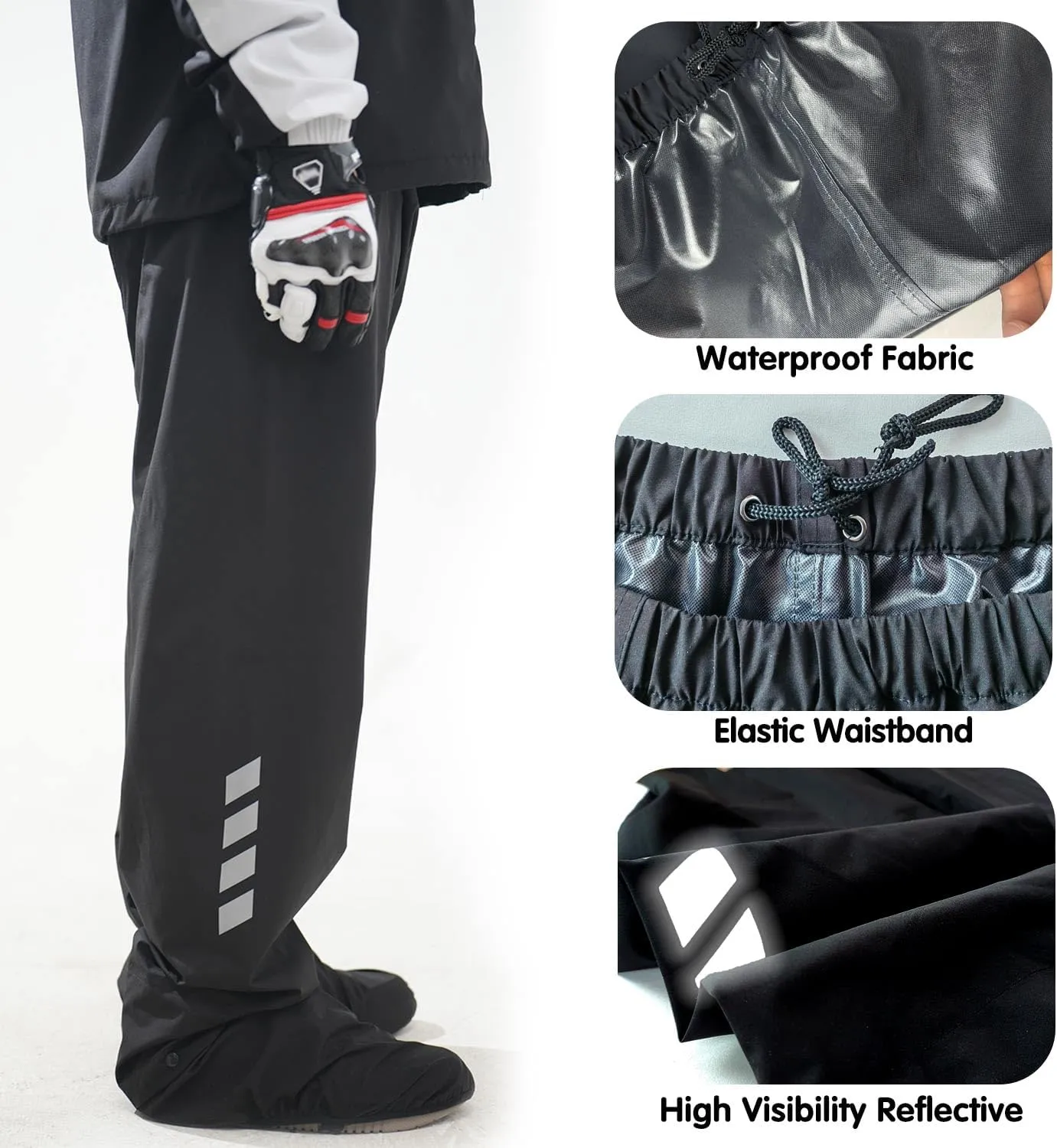 Motorcycle Men's Rain Suit for Men,Waterproof Breathable Lightweight Hooded Reflective Rain Gear for Cycling Fishing (Grey&Black, XX-Large)