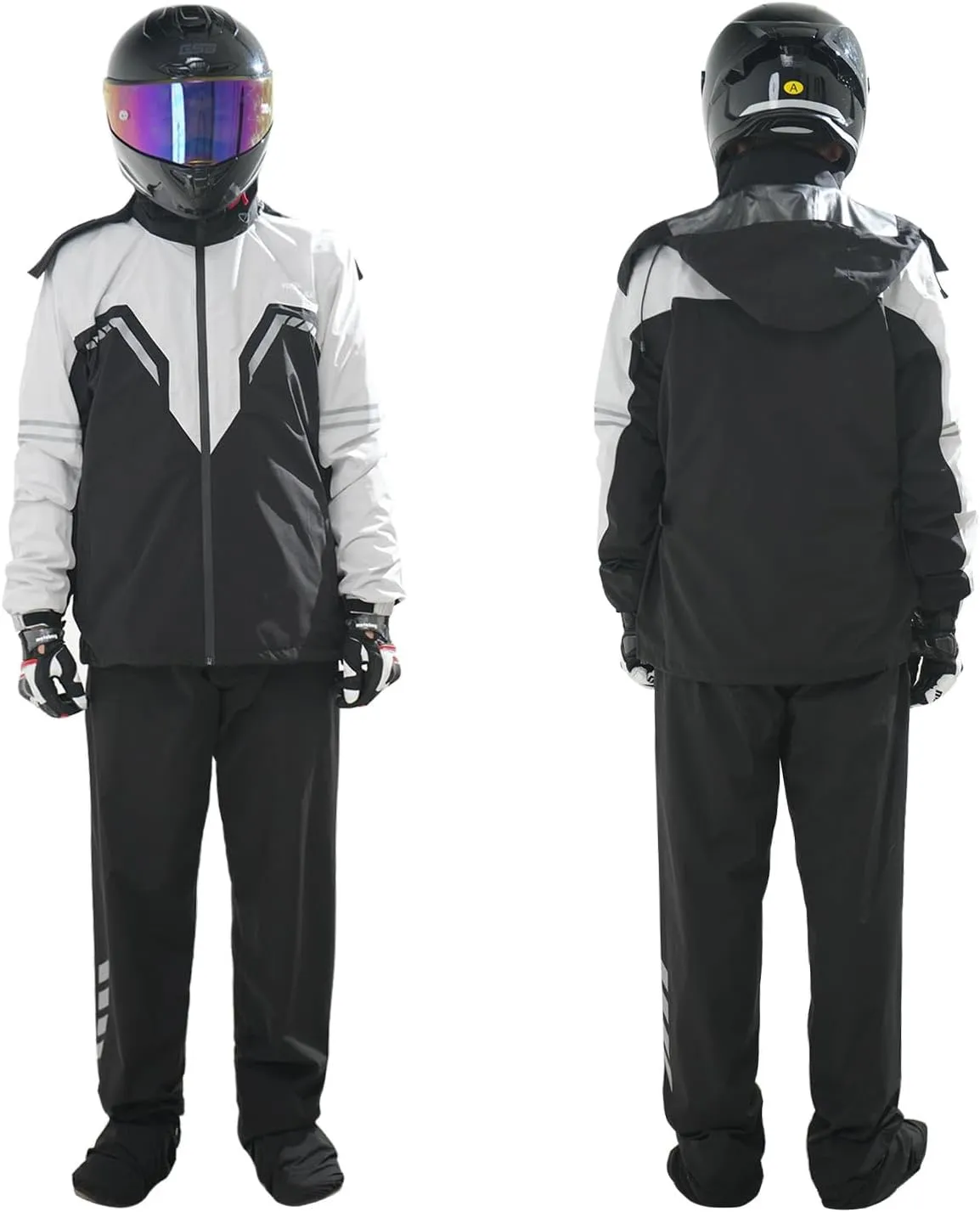 Motorcycle Men's Rain Suit for Men,Waterproof Breathable Lightweight Hooded Reflective Rain Gear for Cycling Fishing (Grey&Black, XX-Large)