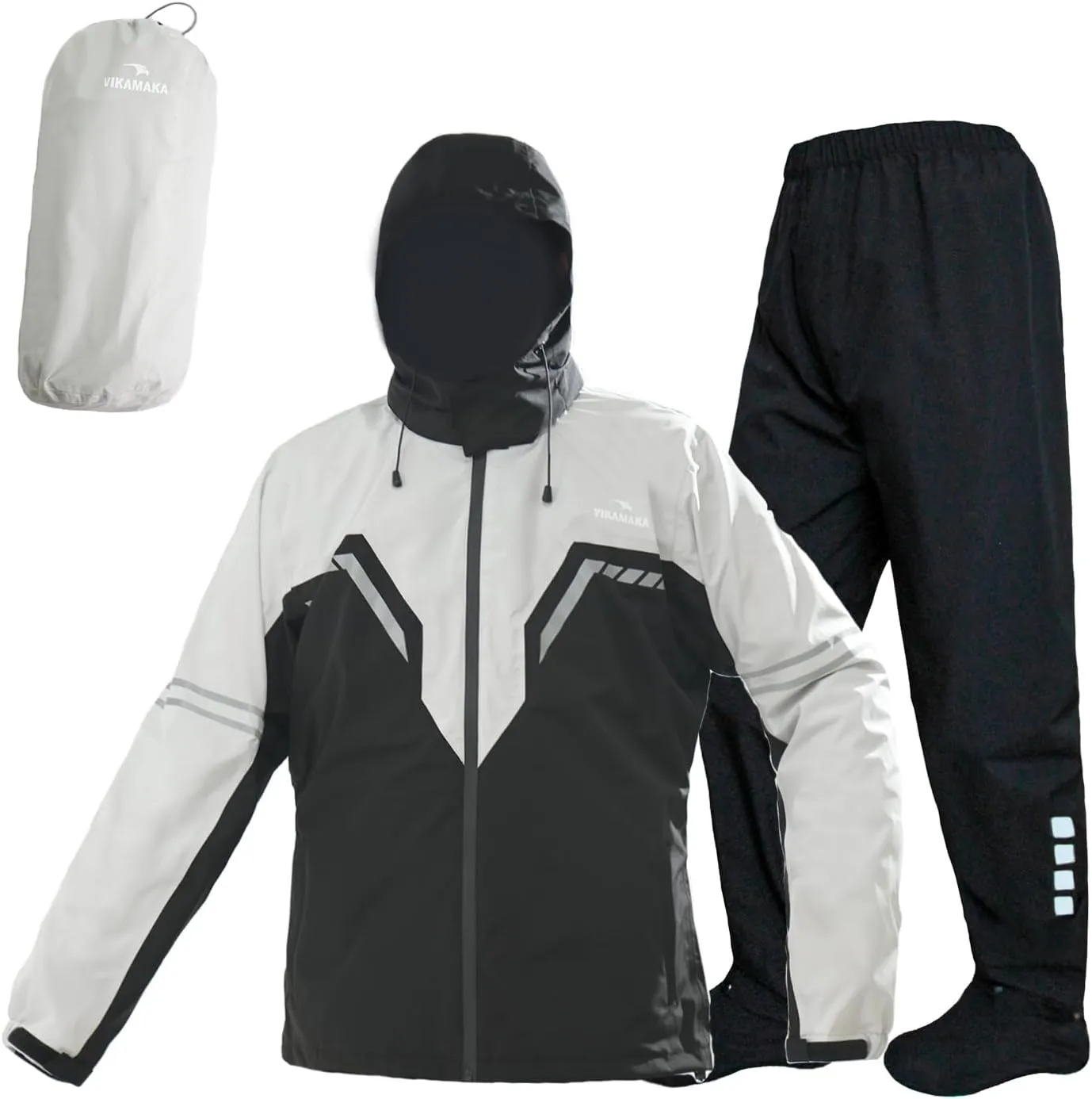 Motorcycle Men's Rain Suit for Men,Waterproof Breathable Lightweight Hooded Reflective Rain Gear for Cycling Fishing (Grey&Black, XX-Large)