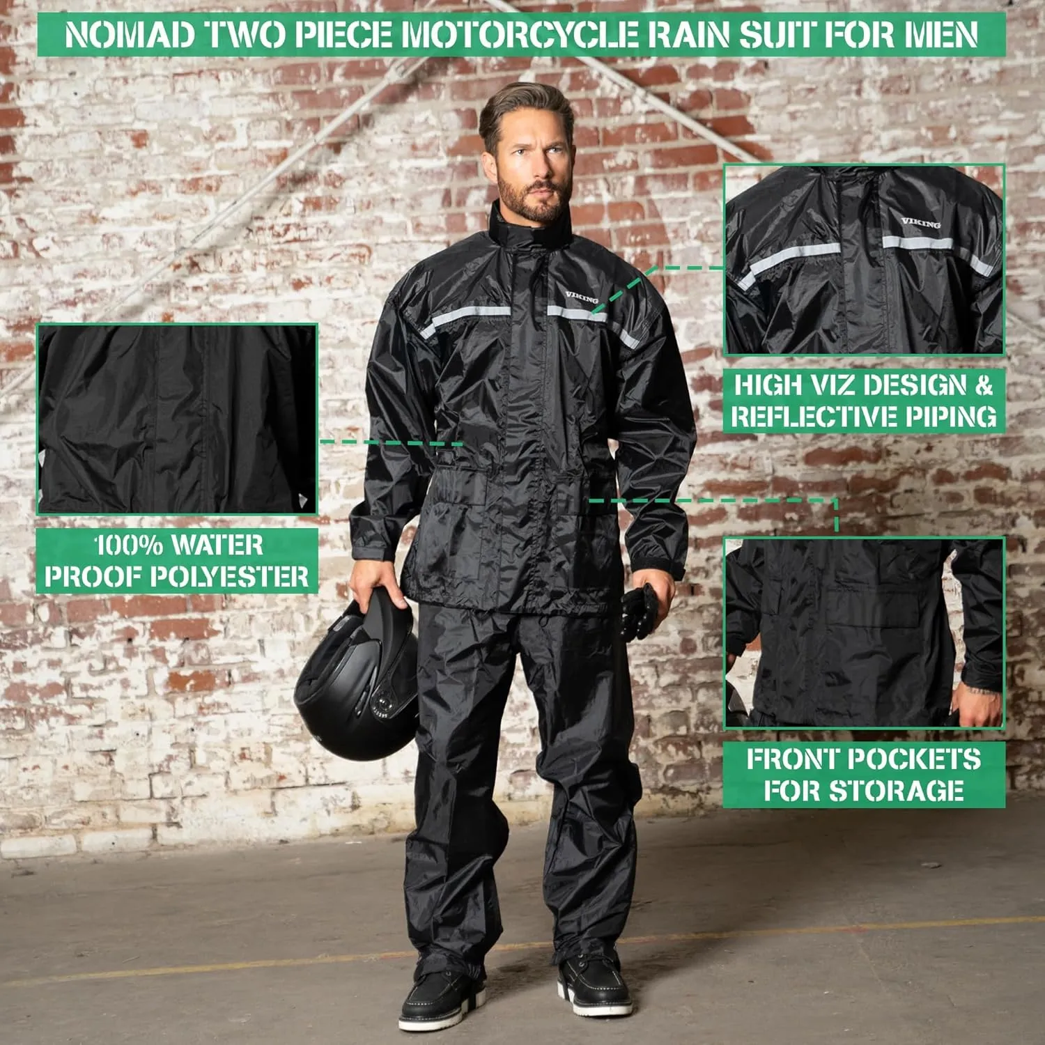 Motorcycle Rain Suit for Men & Women 2 Piece Waterproof Rain Jacket & Pants Gear, Lightweight Reflective Raincoat with Hoodie