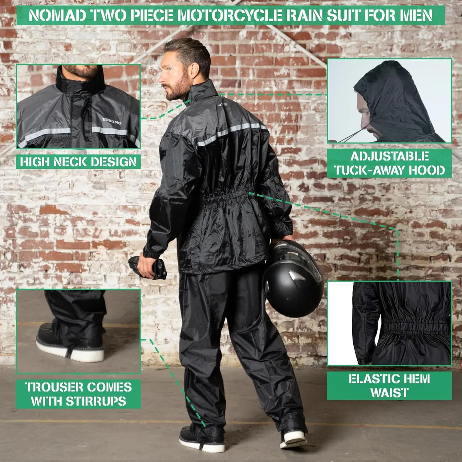 Motorcycle Rain Suit for Men & Women 2 Piece Waterproof Rain Jacket & Pants Gear, Lightweight Reflective Raincoat with Hoodie
