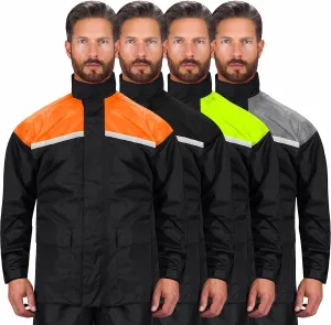 Motorcycle Rain Suit for Men & Women 2 Piece Waterproof Rain Jacket & Pants Gear, Lightweight Reflective Raincoat with Hoodie