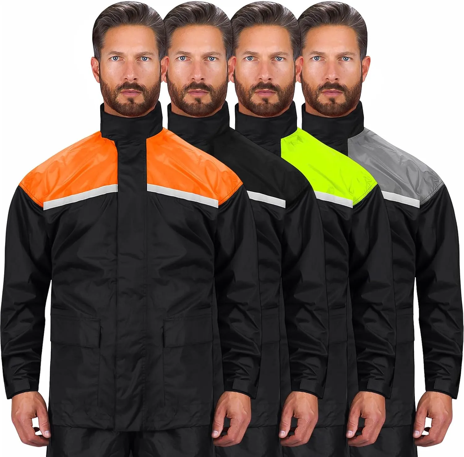 Motorcycle Rain Suit for Men & Women 2 Piece Waterproof Rain Jacket & Pants Gear, Lightweight Reflective Raincoat with Hoodie