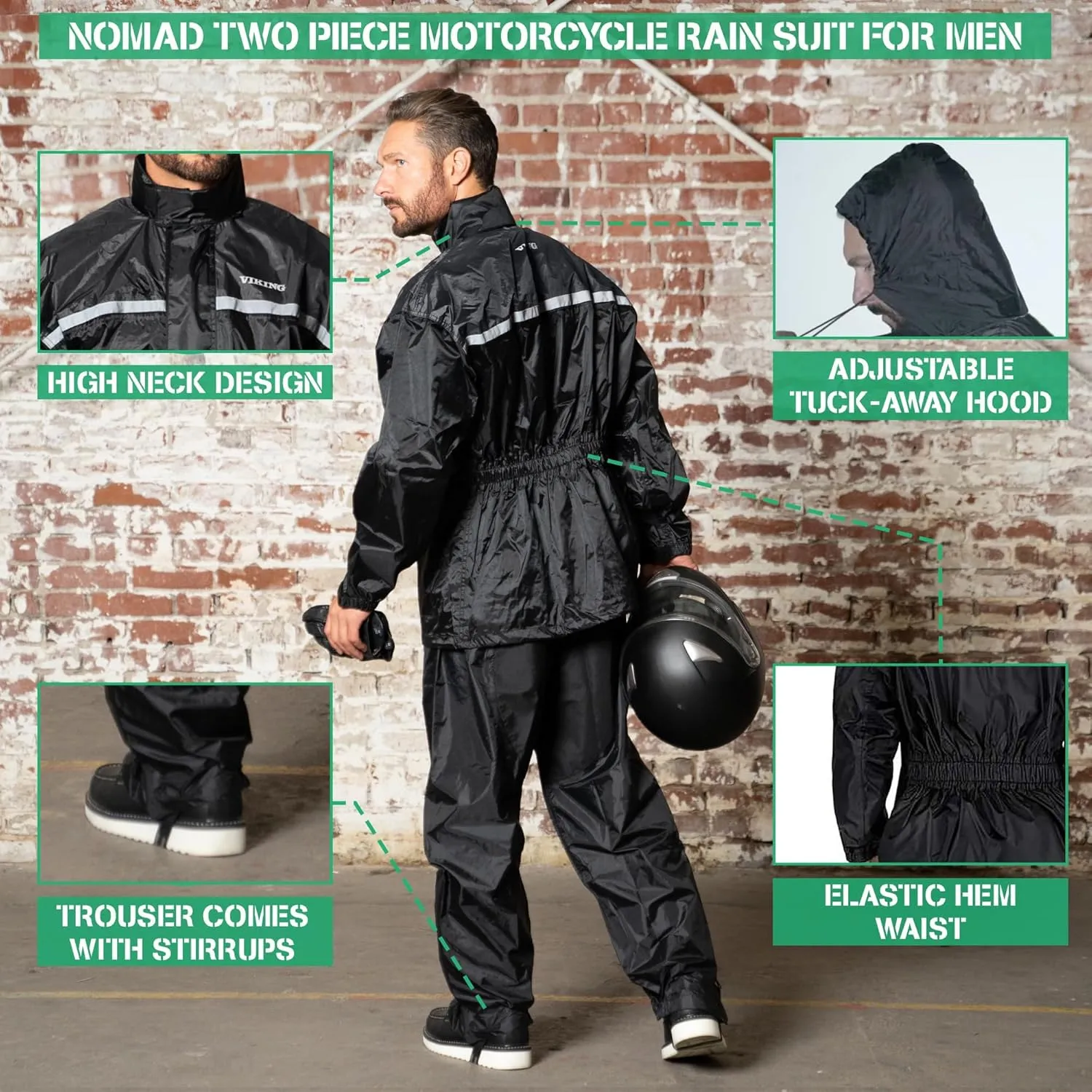 Motorcycle Rain Suit for Men & Women 2 Piece Waterproof Rain Jacket & Pants Gear, Lightweight Reflective Raincoat with Hoodie