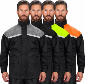 Motorcycle Rain Suit for Men & Women 2 Piece Waterproof Rain Jacket & Pants Gear, Lightweight Reflective Raincoat with Hoodie