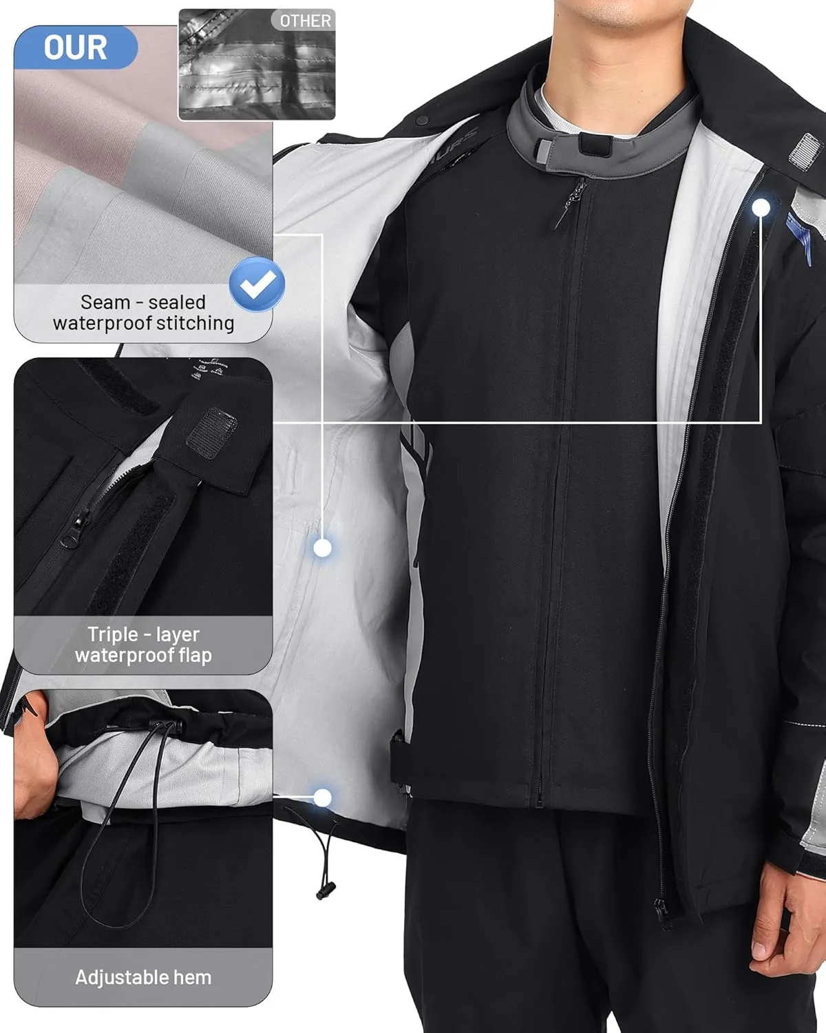 Motorcycle Rain Suit For Men & Women Waterproof Motorcycle Rain Gear Fishing Riding Golf Working Bike Hunting Camping Rain Coat, Lightweight Nylon Reflective Rain Jacket Rain Pants