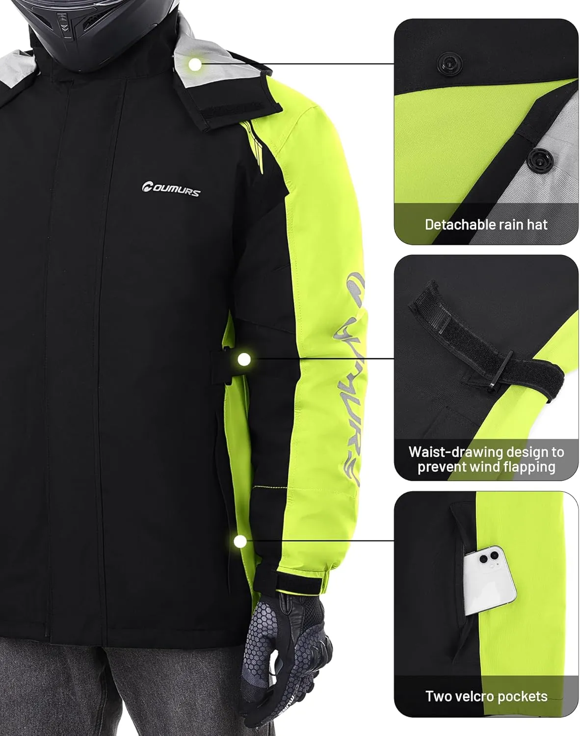Motorcycle Rain Suit For Men & Women Waterproof Motorcycle Rain Gear Fishing Riding Golf Working Bike Hunting Camping Rain Coat, Lightweight Nylon Reflective Rain Jacket Rain Pants