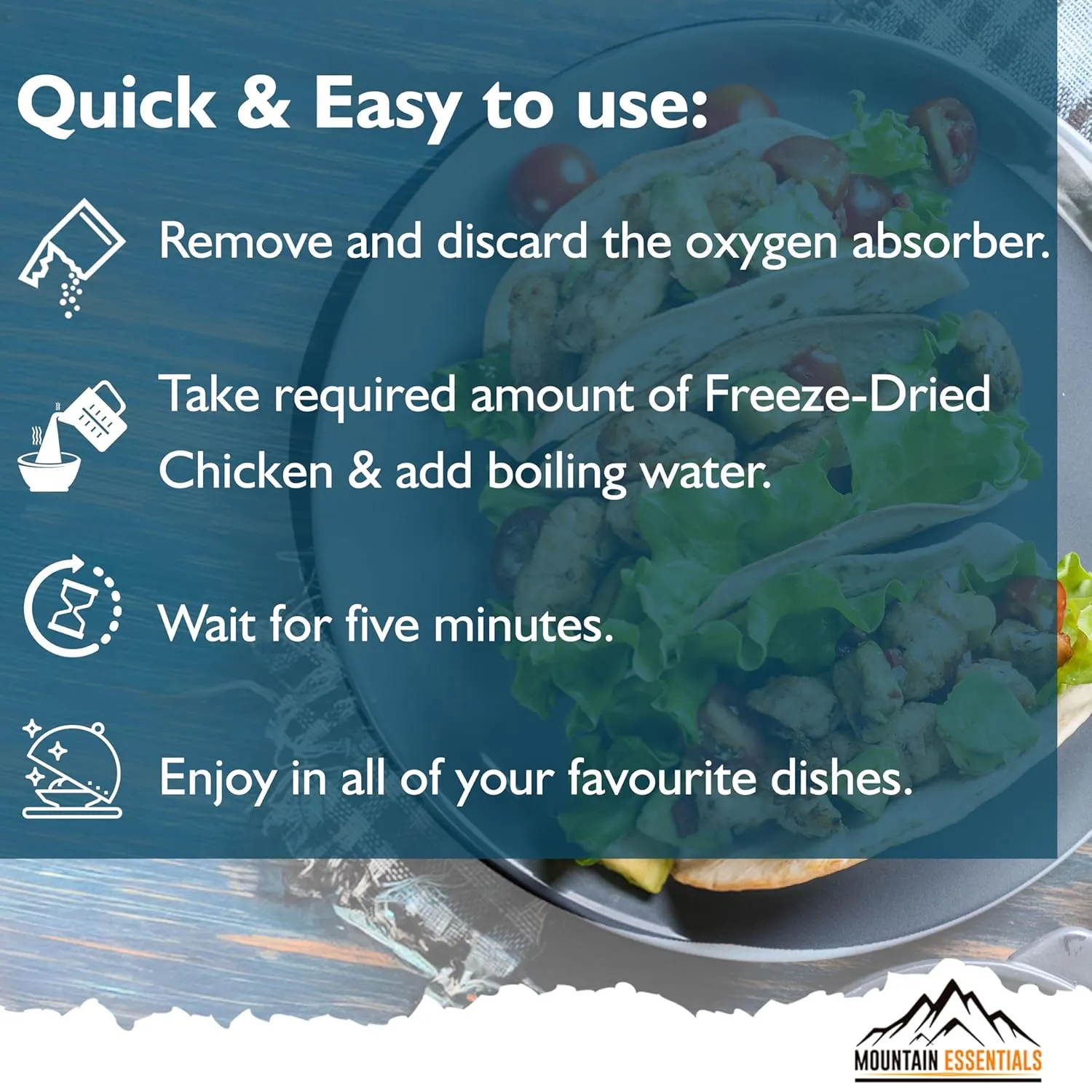MOUNTAIN ESSENTIALS Freeze Dried Chicken Dices | Pre-Cooked Meat Emergency Survival Bulk Food Storage Ready to Eat Fully Cooked Home Meals Hunting, Survival, Camping, Backpacking Food 10 serving per Pouch Pack of 1