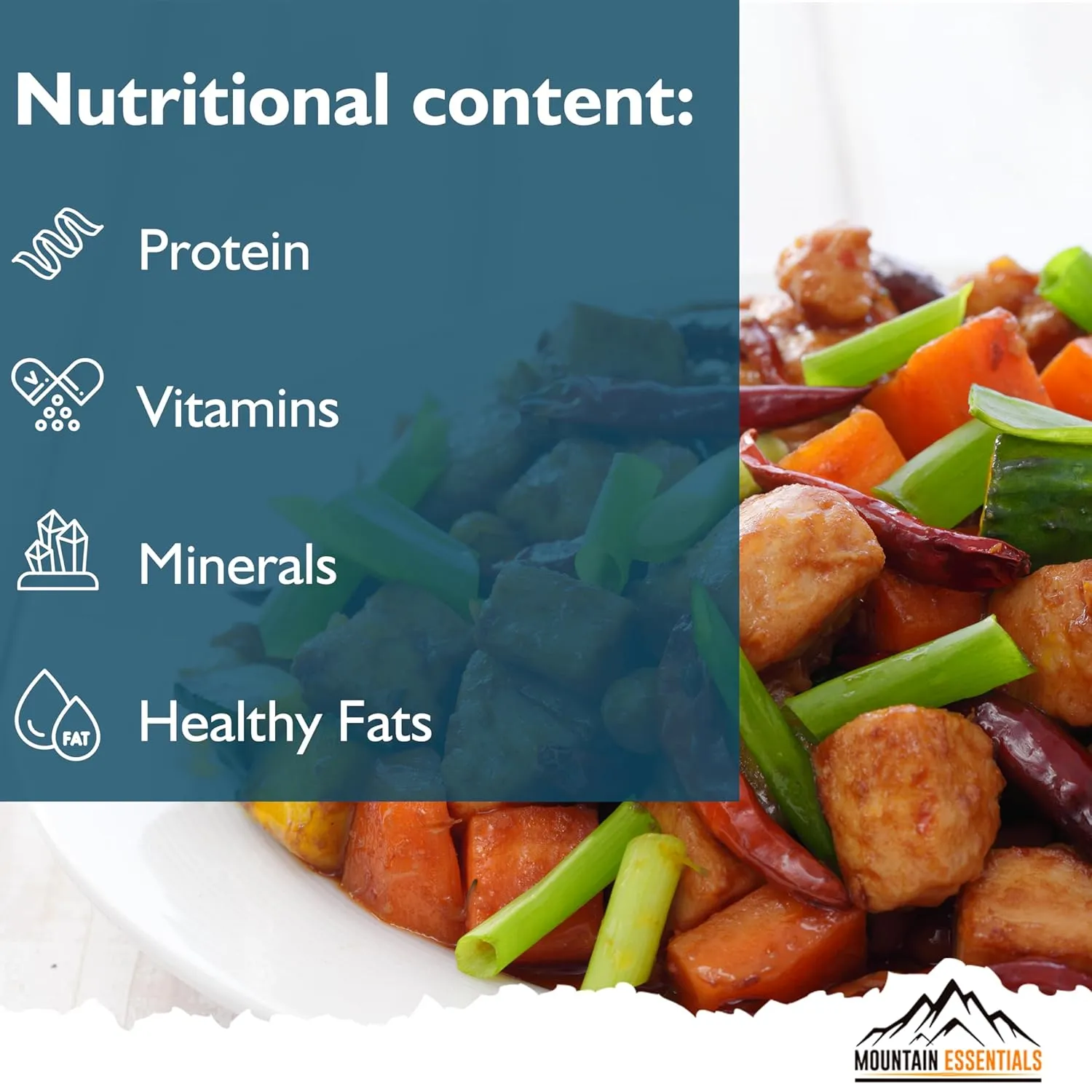 MOUNTAIN ESSENTIALS Freeze Dried Chicken Dices | Pre-Cooked Meat Emergency Survival Bulk Food Storage Ready to Eat Fully Cooked Home Meals Hunting, Survival, Camping, Backpacking Food 10 serving per Pouch Pack of 1