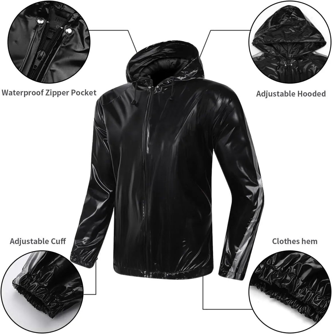 MulYeeh Weight Loss Sweat Suit Anti-Rip Heavy Duty Full-Zip Sauna Suit Fitness Exercise Gym Top Pant with Hood for Men Women