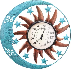MUMTOP 12.5 Inch Sun Moon Indoor Outdoor Thermometer, Large Number Decorative Wall Mounted Thermometer for Patio, Yard, Garden