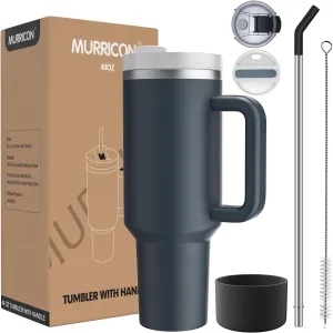 MURRICON 40 oz Tumbler with Handle and Straw,Reusable Vacuum Quencher Tumbler with Lid,Stainless Steel Insulated Travel Mug,for Coffee and Beverages(Storm Blue)