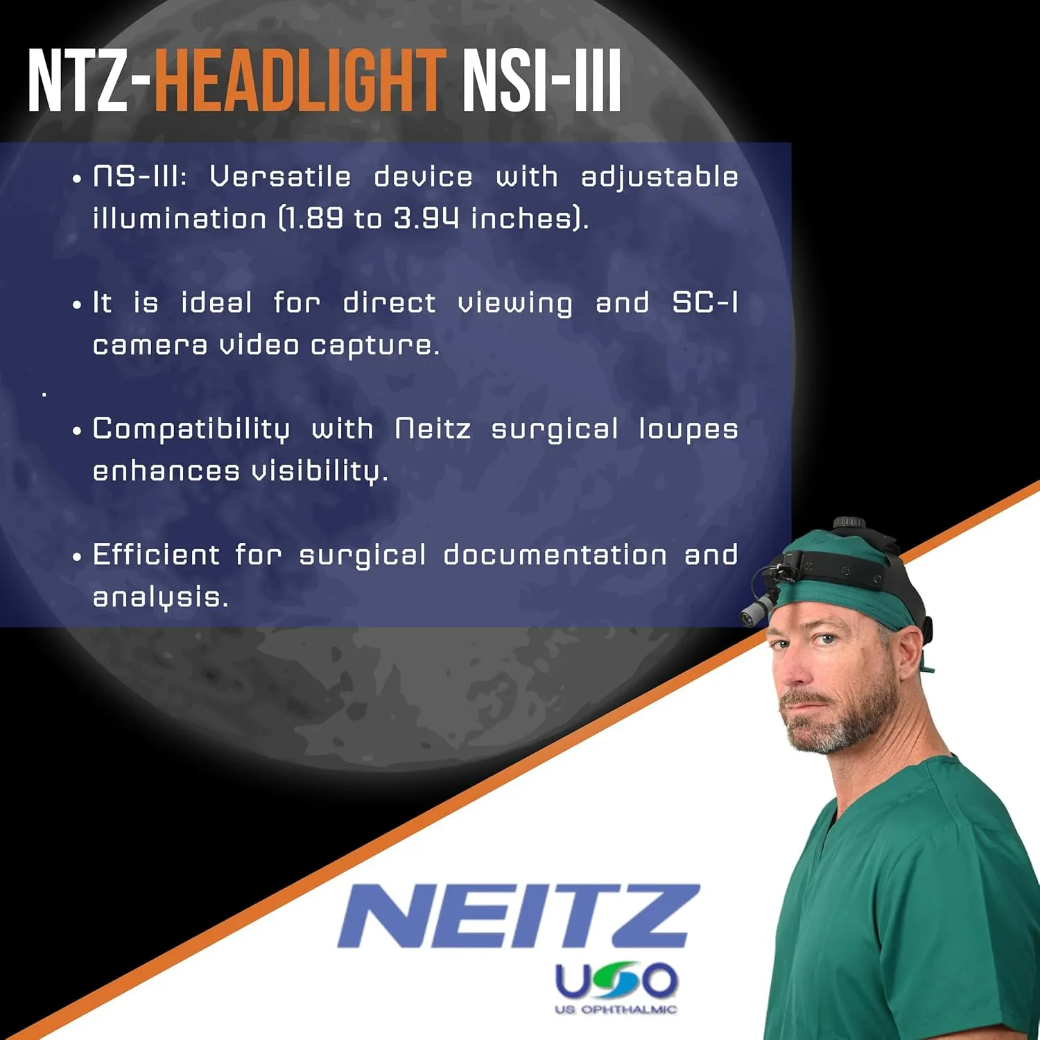 NEITZ LED Surgical Adjustable Head Light loupe Illuminator Lamp for Dental Medical Binocular Loupe for Doctors, Surgeons, and Dentists Glass Headlights with Frame/NTZ-Headlight NSI III (Light Only)