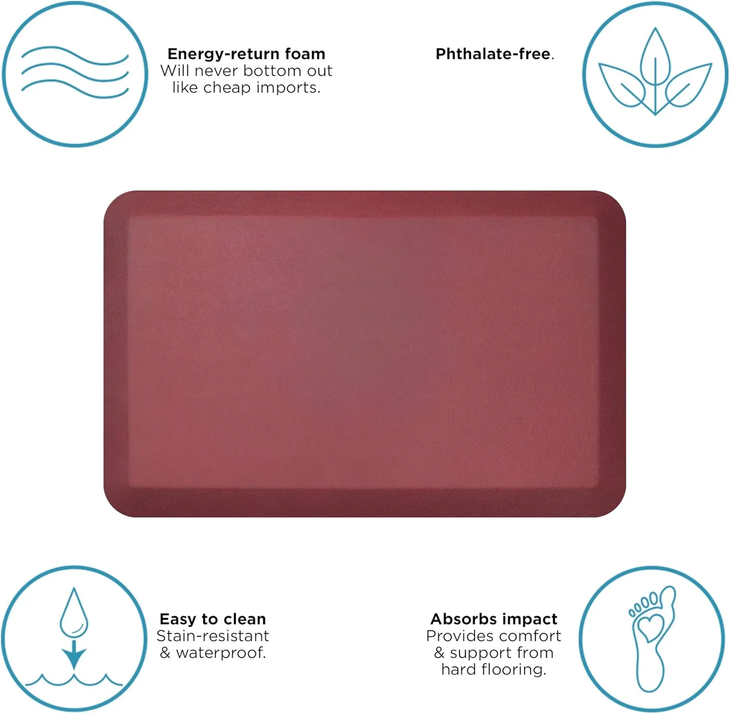 NewLife by GelPro Anti-Fatigue Designer Comfort Kitchen Floor Mat, 20" x32”, Leather Grain Cranberry