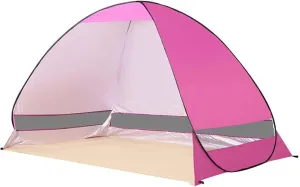 NIEH Pop Up Beach Tent, Quick Instant Automatic Portable Anti UV Sun Shelter Tents Fit 2Persons for Outdoor Camping, Park Picnic,Fishing, Baby Beach Tent, Pink
