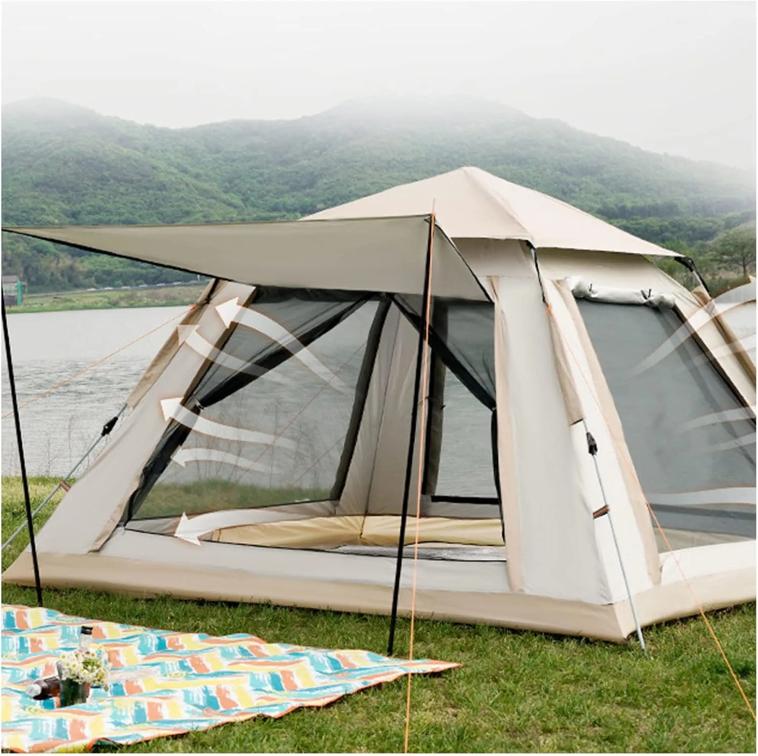 NIEH Tents 4 People, Frame Tent Practical Advanced Teepee Tents for Camping for Family Camping,Hiking Party