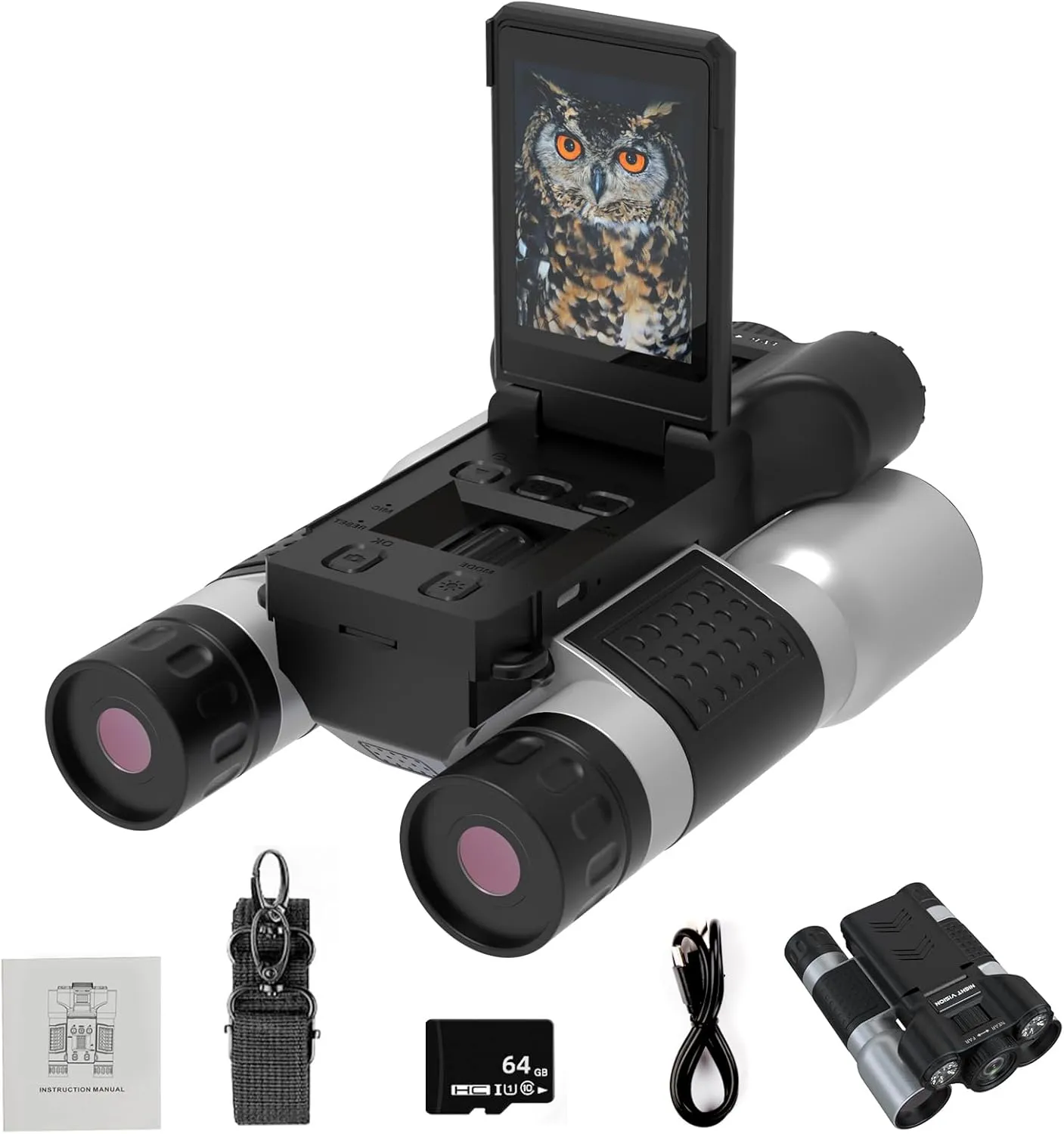 Night Vision Goggles, 4K Night Vision Binoculars for Adults, HD Display Infrared Digital Binoculars for Camping Hunting Surveillance, can Save Photo and Video, with 64GB TF Card - 7IR Levels