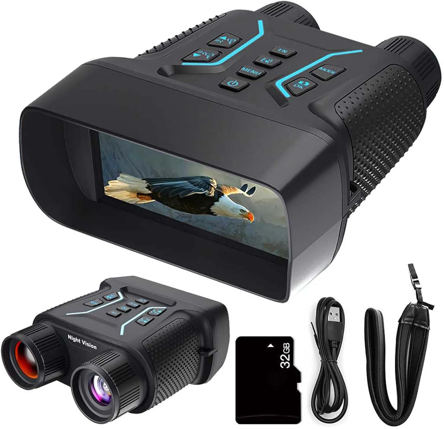 Night Vision Goggles for Adults - 4K Digital Night Vision Binoculars with 4000Mah Rechargeable Battery, 8X Digital Zoom, 4.5'' Large Screen and 32 GB TF Card