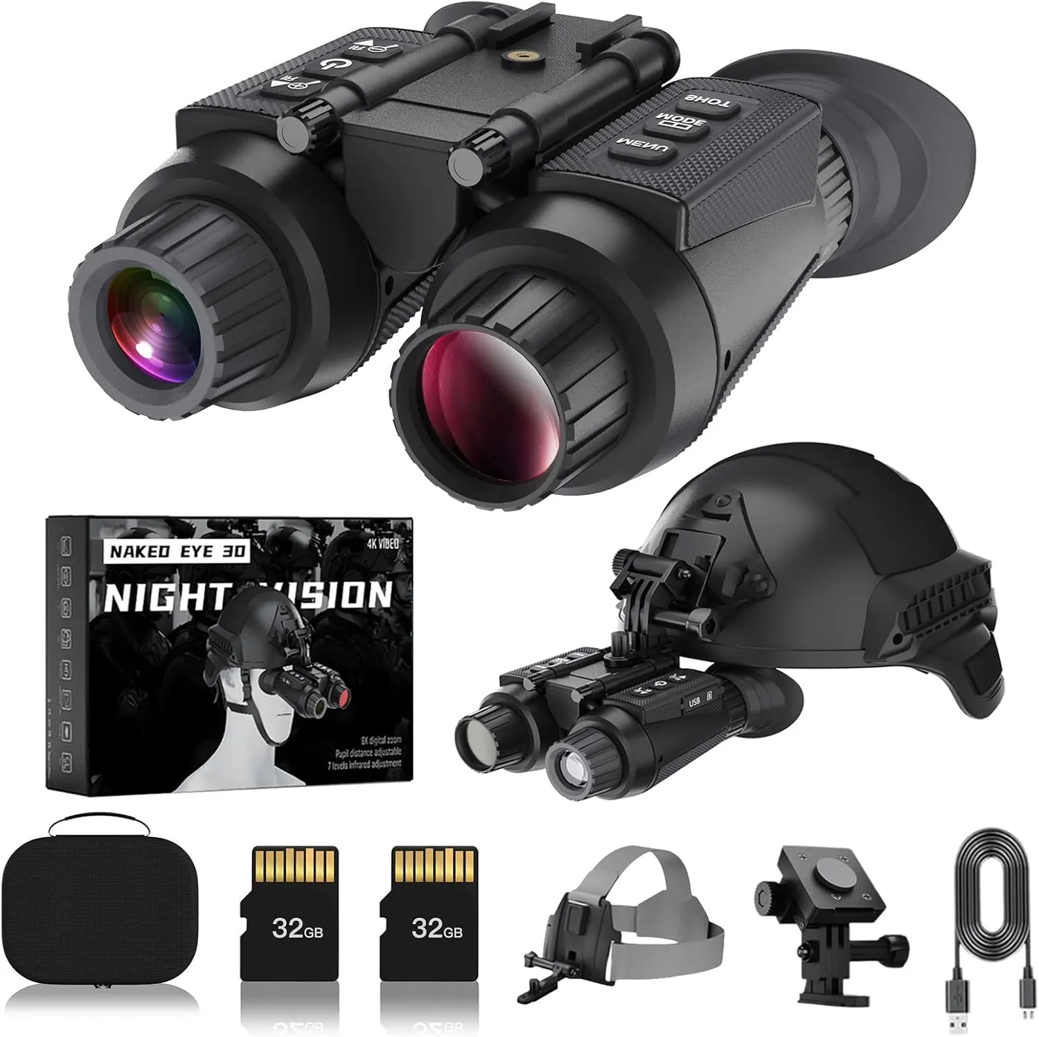 Night Vision Goggles Head Mounted 4K Rechargeable 1312FT Digital Infrared Night Vision Binoculars 8X Digital Zoom Night Vision Scope Can Save Photos/Videos,Lncluding 32GB SD Card (Basic)