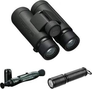 Nikon PROSTAFF P3 10x42 Waterproof Binocular for Adults | Small & Compact Travel Binoculars for Bird Watching | Lens Pen Cleaning System, & Flashlight Bundle Set
