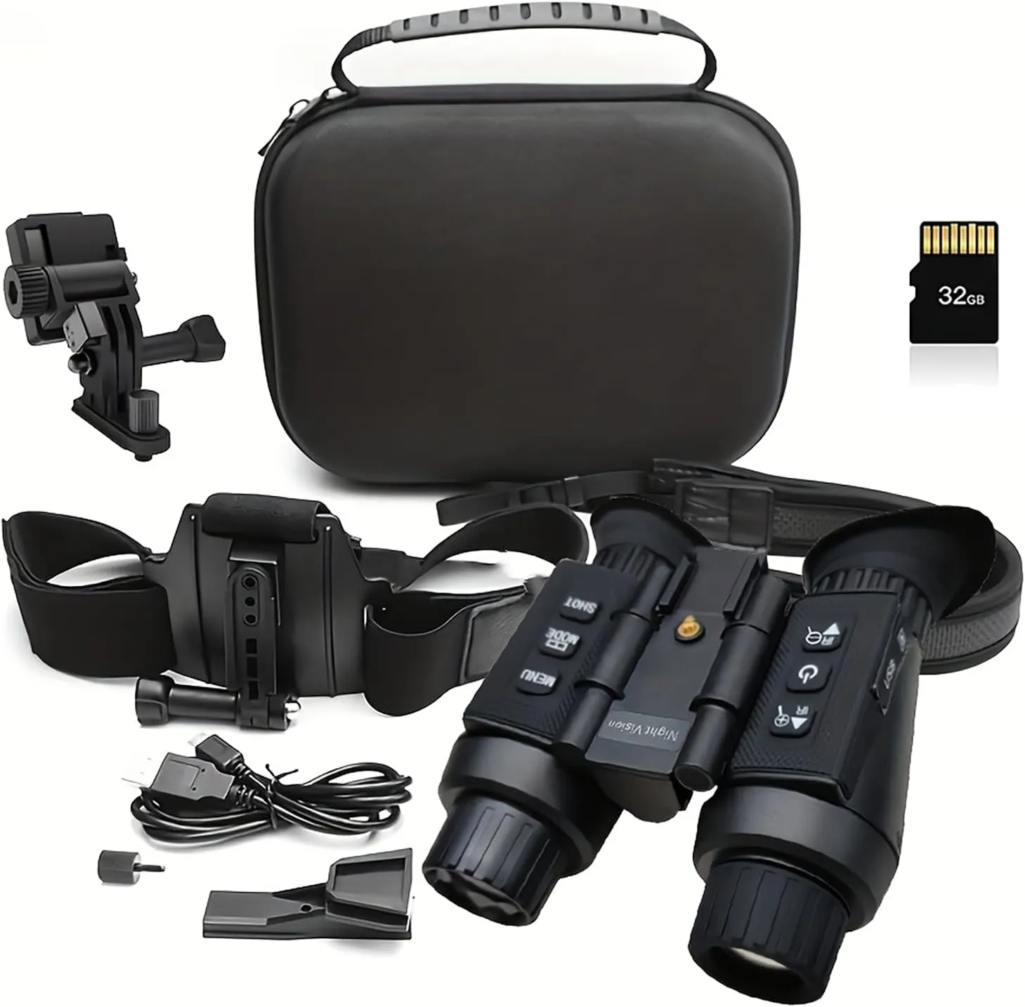 Nv8300 Head-Mounted Night Vision Goggles, 4K Digital Infrared NVG Night Vision Binoculars for Adults with Head Strap and 32GB Memory Card, 7 Gear Infrared, 8X Digital Zoom for Hunting