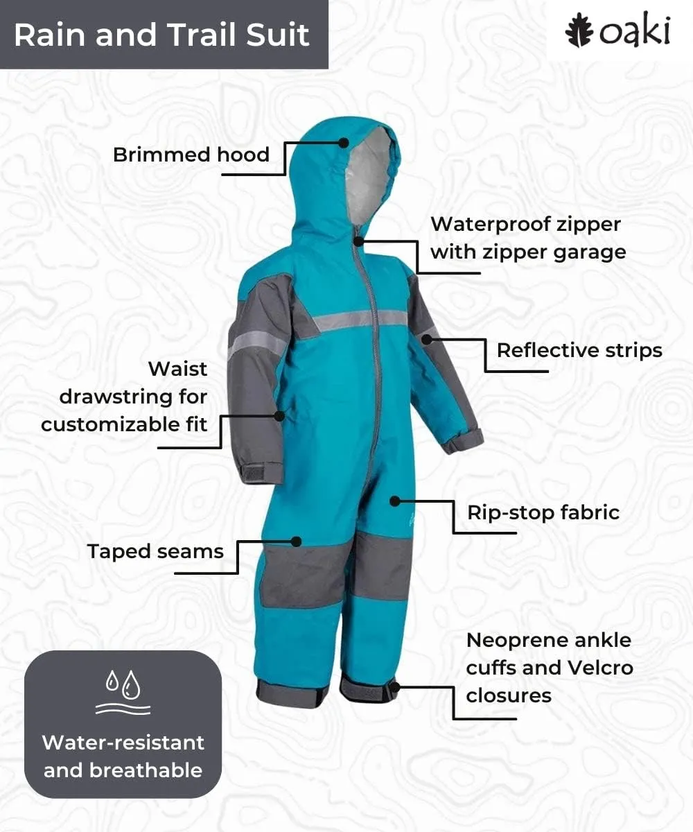 OAKI Rain and Trail Suit - The Ultimate Kids & Toddler Rain Suit for Boys & Girls - Perfect Muddy Buddy Rain Overalls Toddler