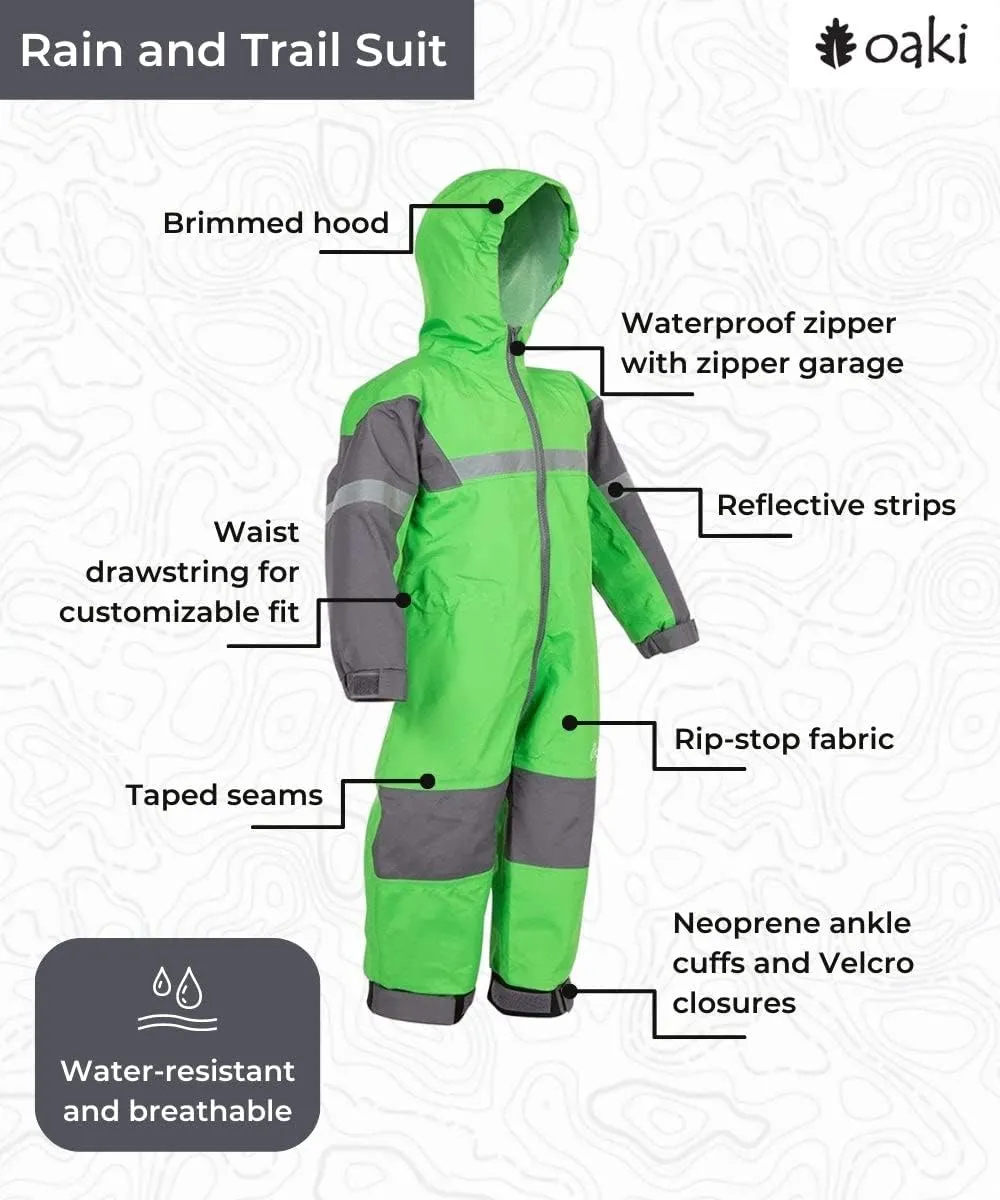 OAKI Rain and Trail Suit - The Ultimate Kids & Toddler Rain Suit for Boys & Girls - Perfect Muddy Buddy Rain Overalls Toddler