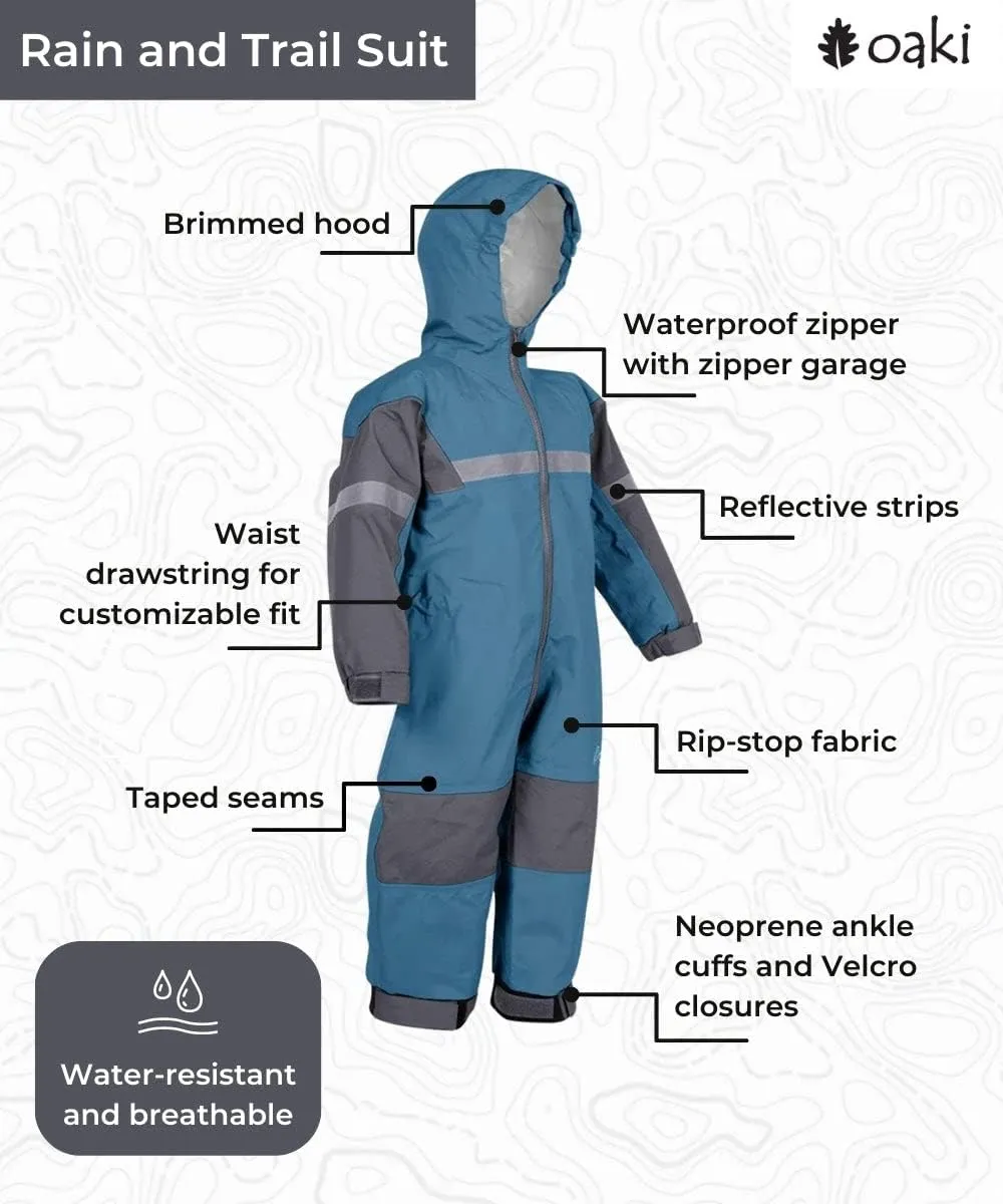 OAKI Rain and Trail Suit - The Ultimate Kids & Toddler Rain Suit for Boys & Girls - Perfect Muddy Buddy Rain Overalls Toddler