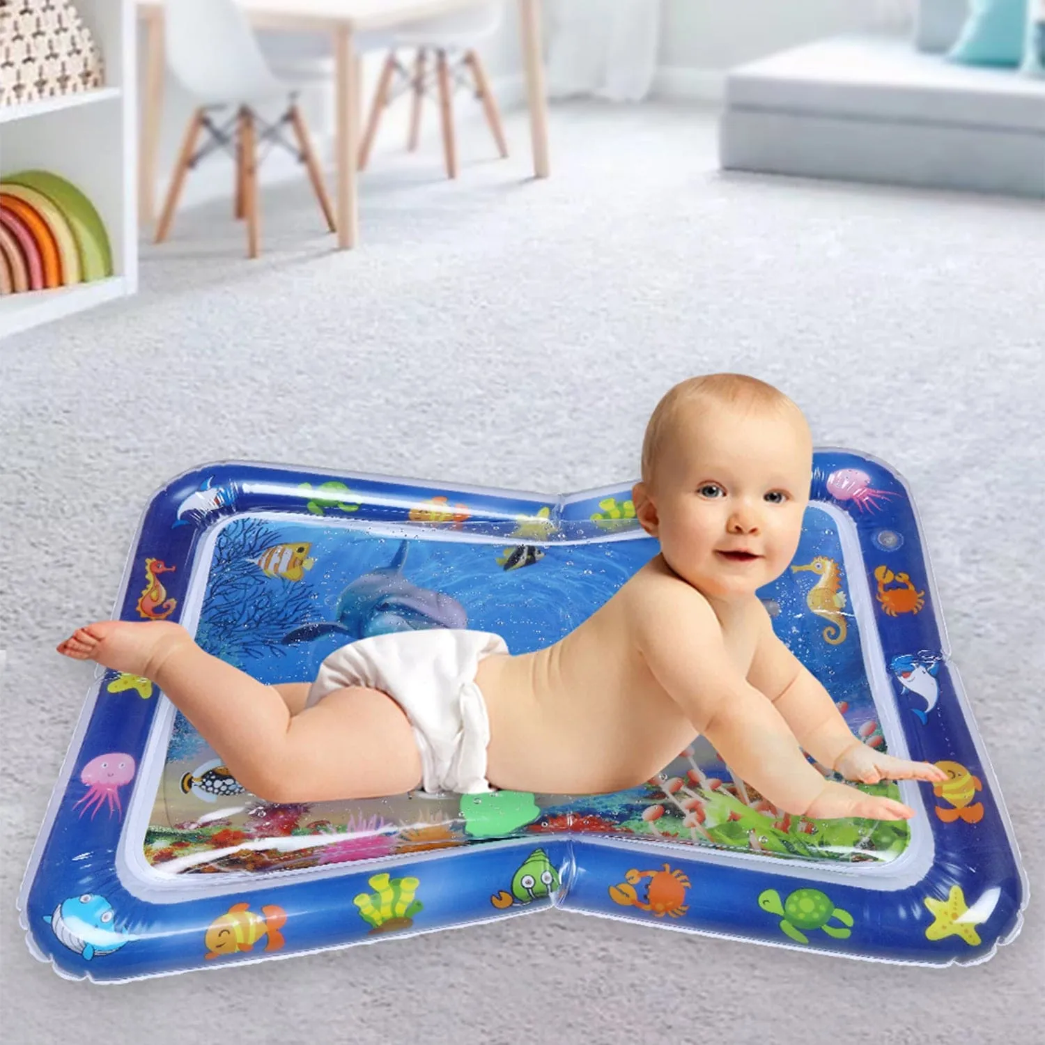 Ocean Themed Inflatable Tummy Time Mat Water Play Mat - Blue