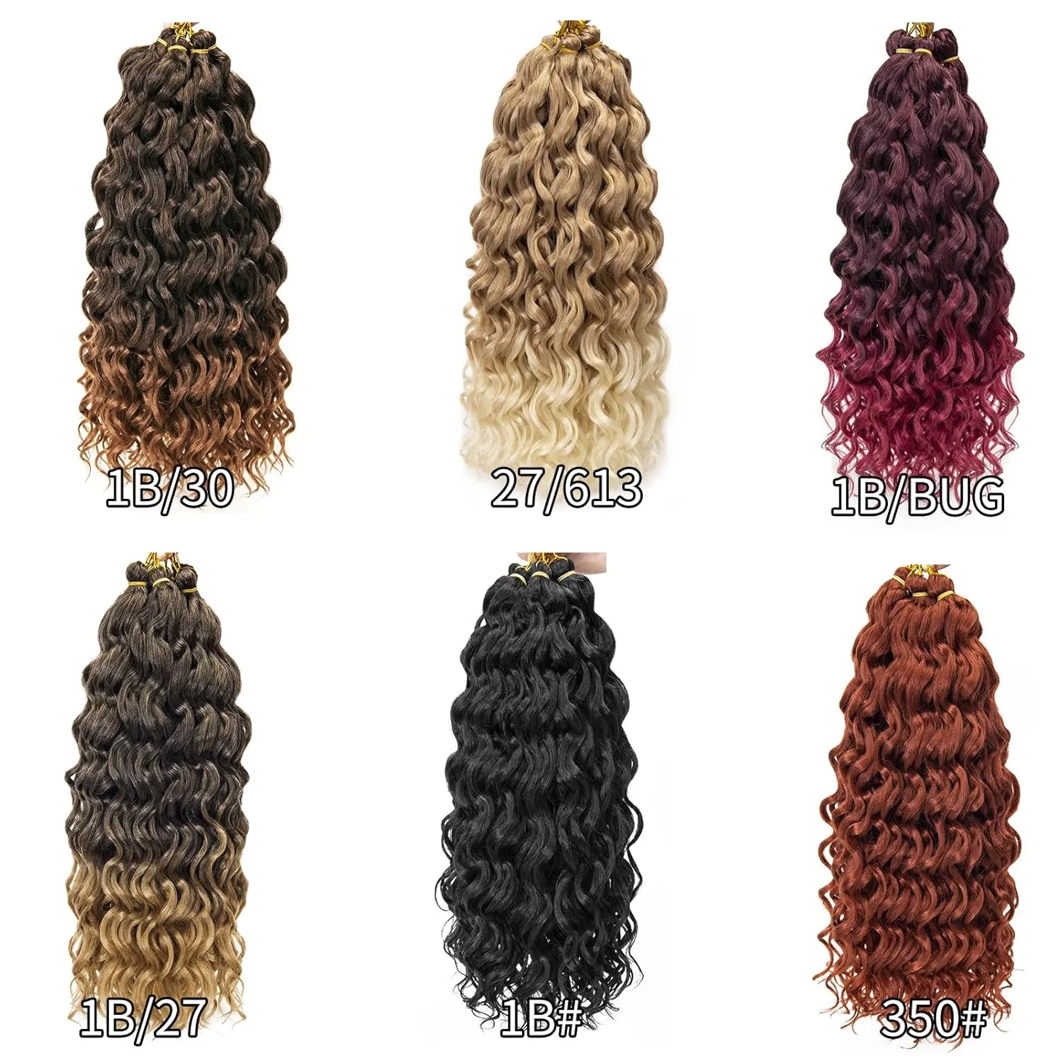 Ocean Wave Crochet Hair 24inch Deep Wave Curly Crochet Hair For Women Burgundy Hawaii Curly Braiding Hair Synthetic Bohemian Crochet Braid Water Waves Crochet hair Extensions (6Packs, 1B/BUG)