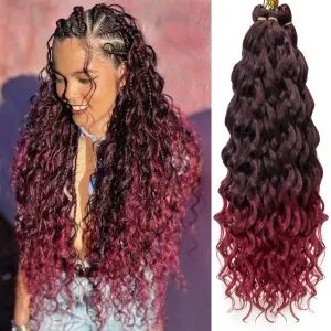 Ocean Wave Crochet Hair 24inch Deep Wave Curly Crochet Hair For Women Burgundy Hawaii Curly Braiding Hair Synthetic Bohemian Crochet Braid Water Waves Crochet hair Extensions (6Packs, 1B/BUG)