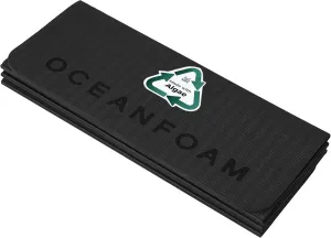 Oceanfoam Travel Workout Mat – Thick Folding Exercise Mat for Yoga, Pilates, & Fitness – Non-Slip with Cotton Carrying Strap, Made with Sustainable Algae Foam