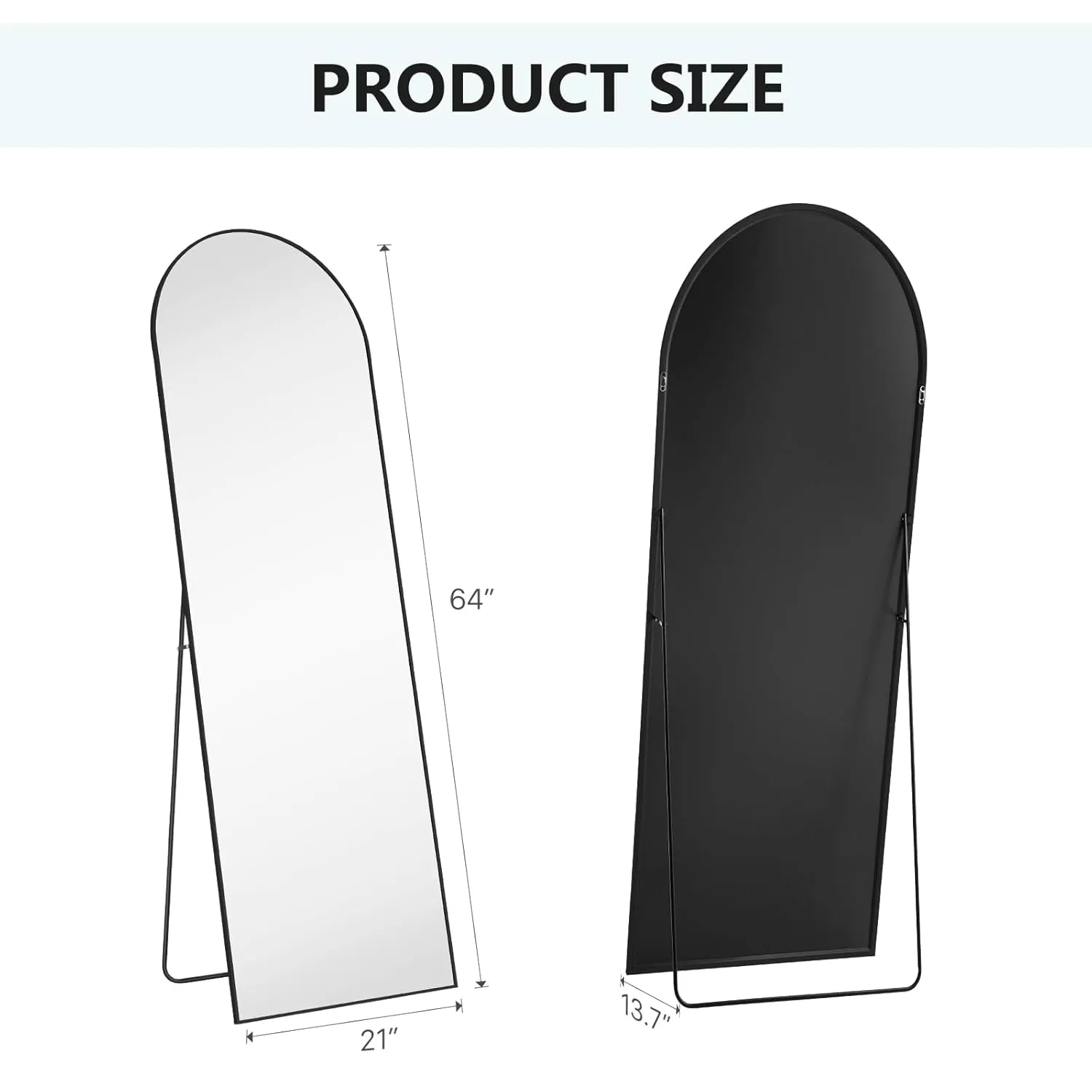 OLIXIS Arched Full Length Mirror 64"x21"with Stand Versatile Full Body Mirror,Floor Standing Hanging or Leaning Design Modern Slim Aluminum Frame Elegant Home Decor for Bedroom Cloakroom,Black