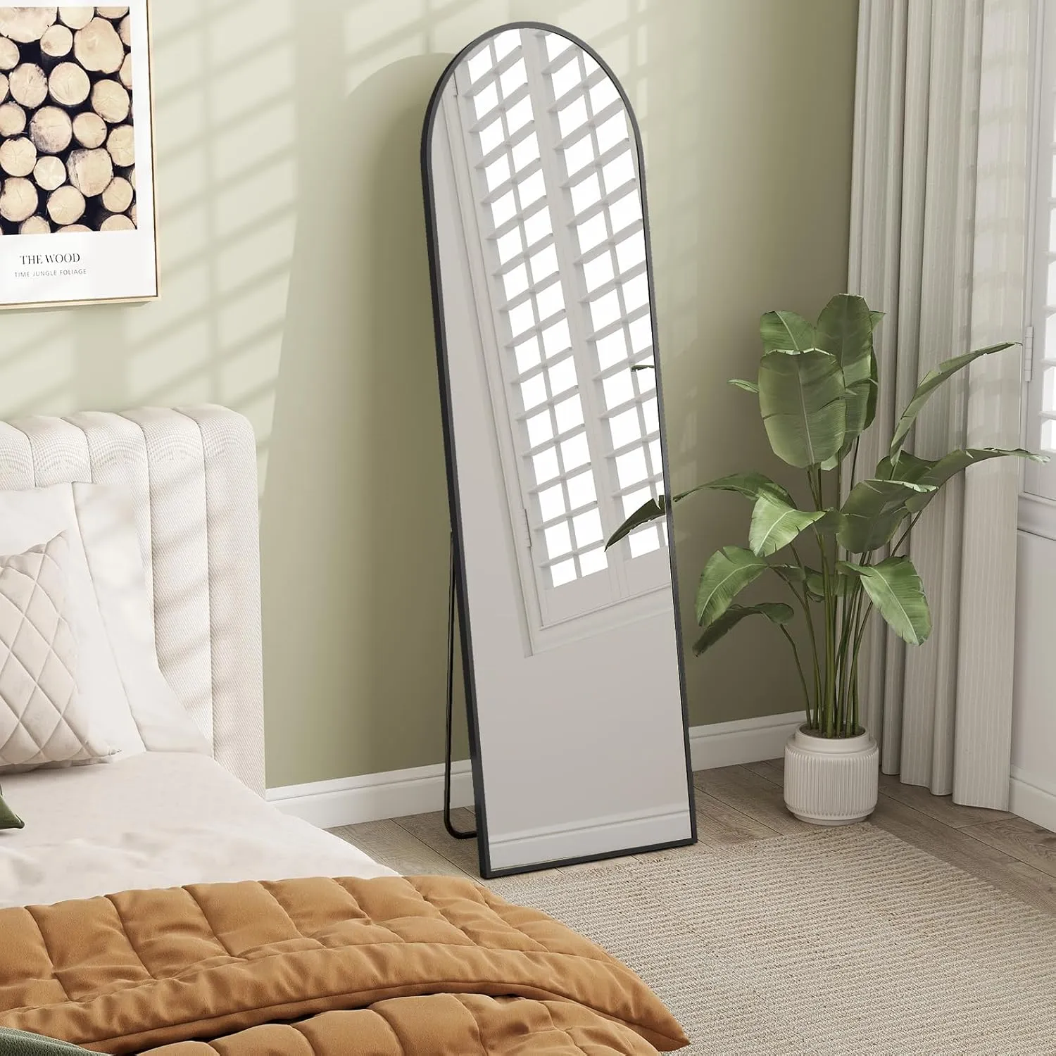 OLIXIS Arched Full Length Mirror 64"x21"with Stand Versatile Full Body Mirror,Floor Standing Hanging or Leaning Design Modern Slim Aluminum Frame Elegant Home Decor for Bedroom Cloakroom,Black