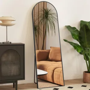 OLIXIS Arched Full Length Mirror 64"x21"with Stand Versatile Full Body Mirror,Floor Standing Hanging or Leaning Design Modern Slim Aluminum Frame Elegant Home Decor for Bedroom Cloakroom,Black