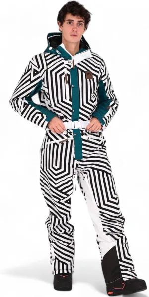 OOSC Fall Line Black & White Ski Suit Men | Stylish Retro Design | Waterproof, Breathable, Insulated | Recycled Polyester