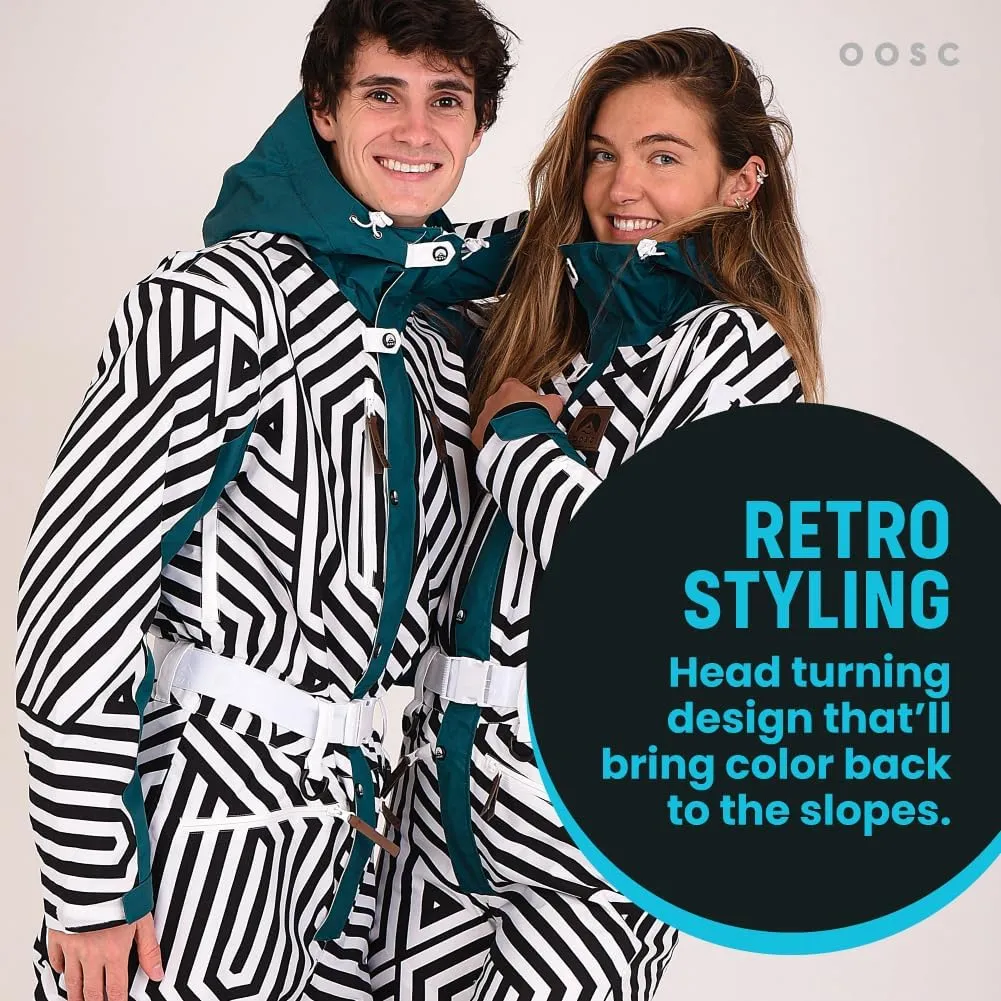 OOSC Fall Line Black & White Ski Suit Men | Stylish Retro Design | Waterproof, Breathable, Insulated | Recycled Polyester