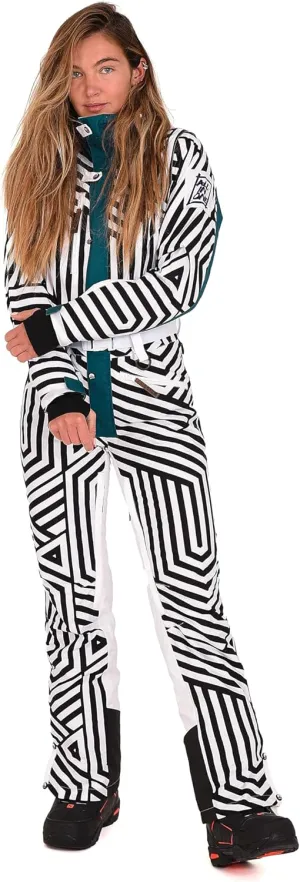 OOSC Fall Line Black and White Ski Suit Women | Stylish Retro Design | Waterproof, Breathable, Insulated | Recycled Polyester