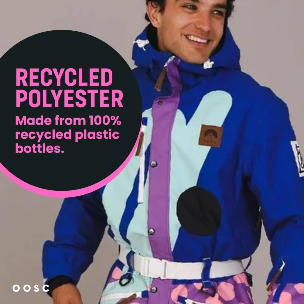 OOSC Penfold In Blue Ski Suit Men | Stylish Retro Pattern | Waterproof, Breathable, Insulated | Made with Recycled Polyester