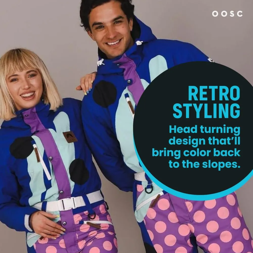 OOSC Penfold In Blue Ski Suit Men | Stylish Retro Pattern | Waterproof, Breathable, Insulated | Made with Recycled Polyester