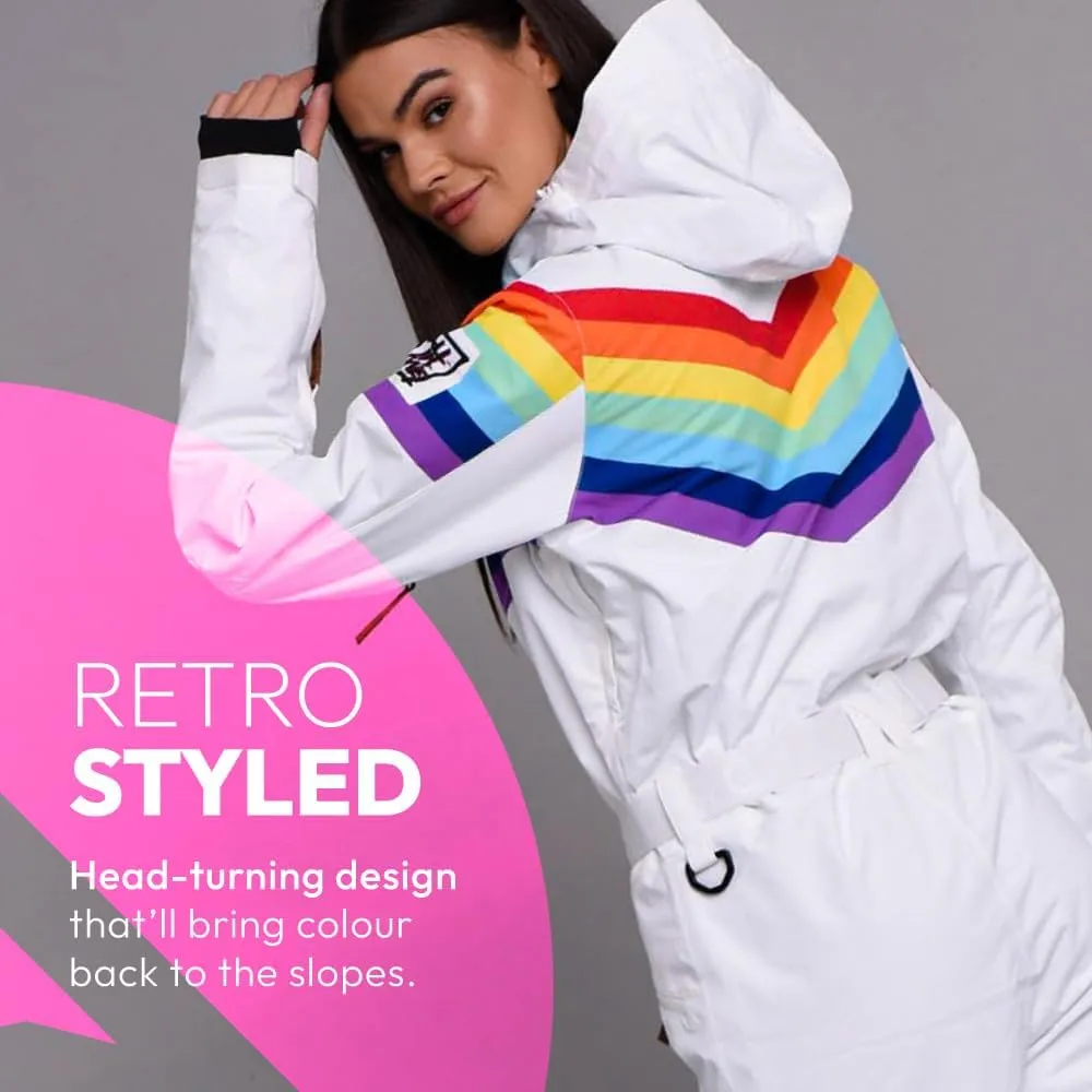 OOSC Rainbow Road Womens Ski Suit | Stylish Retro | Waterproof, Breathable, Insulated Synthetic | Made of Recycled Polyester