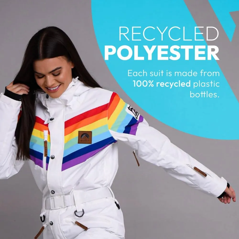 OOSC Rainbow Road Womens Ski Suit | Stylish Retro | Waterproof, Breathable, Insulated Synthetic | Made of Recycled Polyester