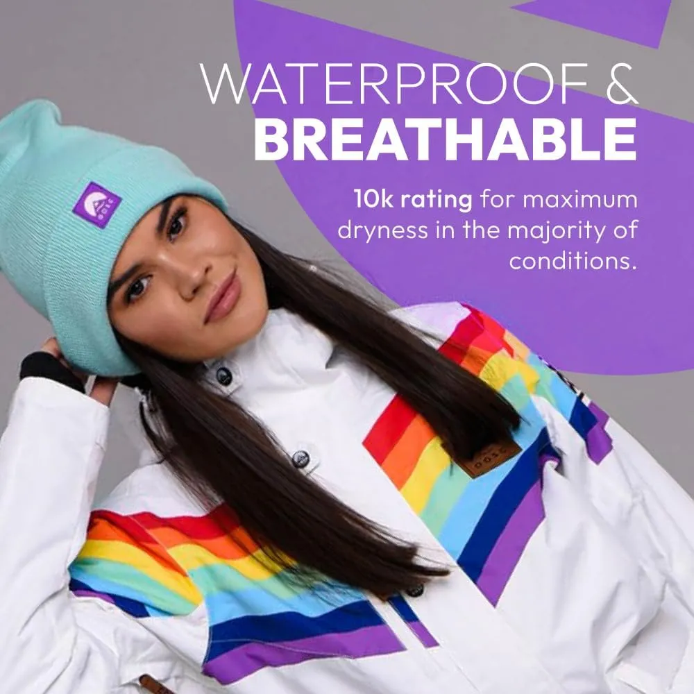 OOSC Rainbow Road Womens Ski Suit | Stylish Retro | Waterproof, Breathable, Insulated Synthetic | Made of Recycled Polyester