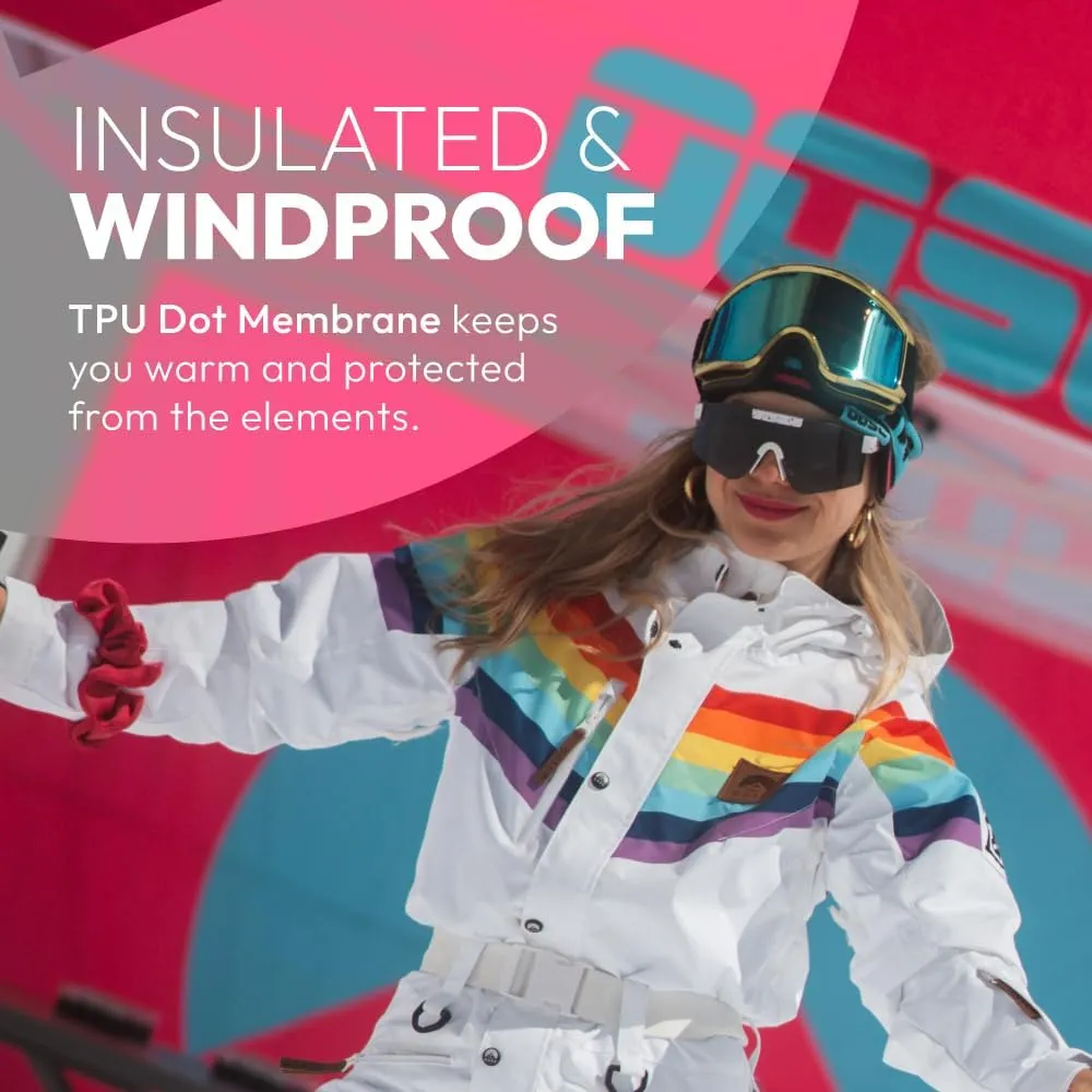 OOSC Rainbow Road Womens Ski Suit | Stylish Retro | Waterproof, Breathable, Insulated Synthetic | Made of Recycled Polyester